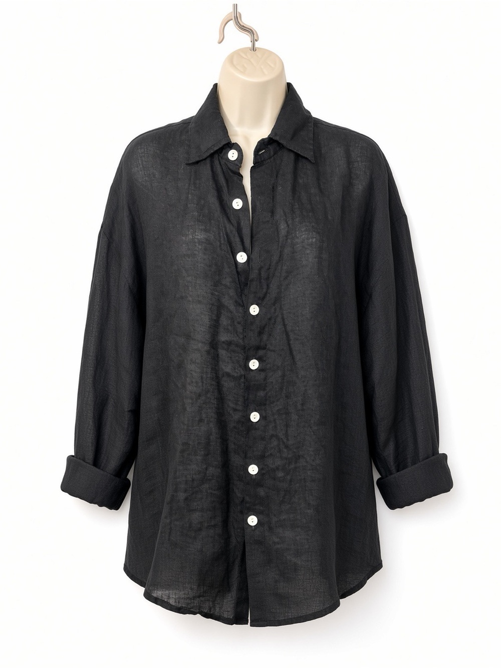 Vitamin A Eco Linen Oversized Collared Long Sleeve Shirt Black Women's Size S
